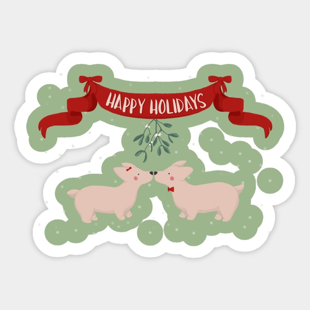 Corgi Happy Holidays - Kiss Under The Mistletoe Sticker by CorinnaSchlachter